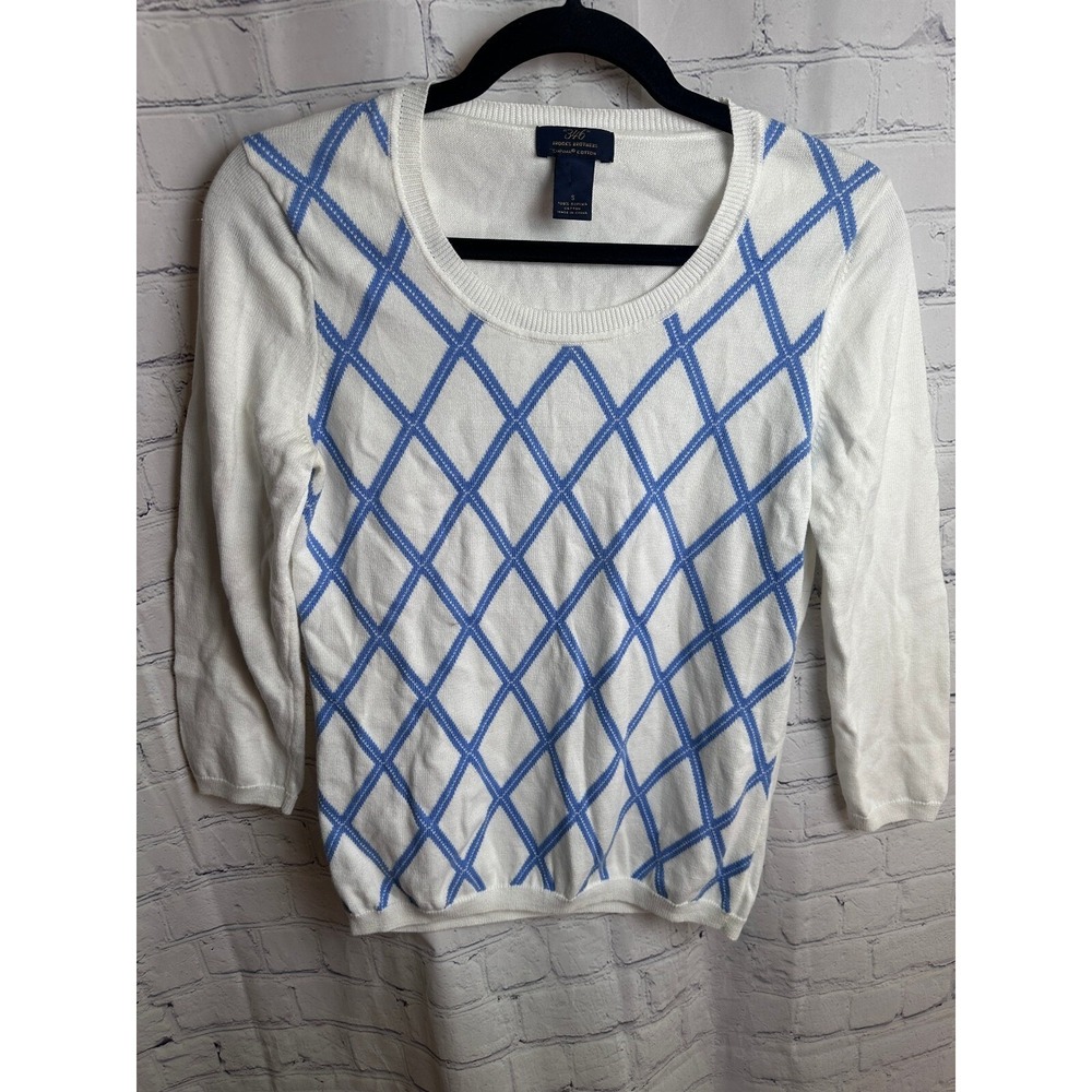 Brooks Brothers Argyle Sweater Cotton Knit Top Blue White Small
